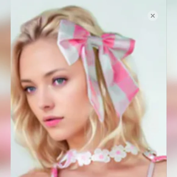 Pink & White Gingham Tie Shoulder Fit To Flare Dress + Costume Accessories (L) - Picture 11 of 16